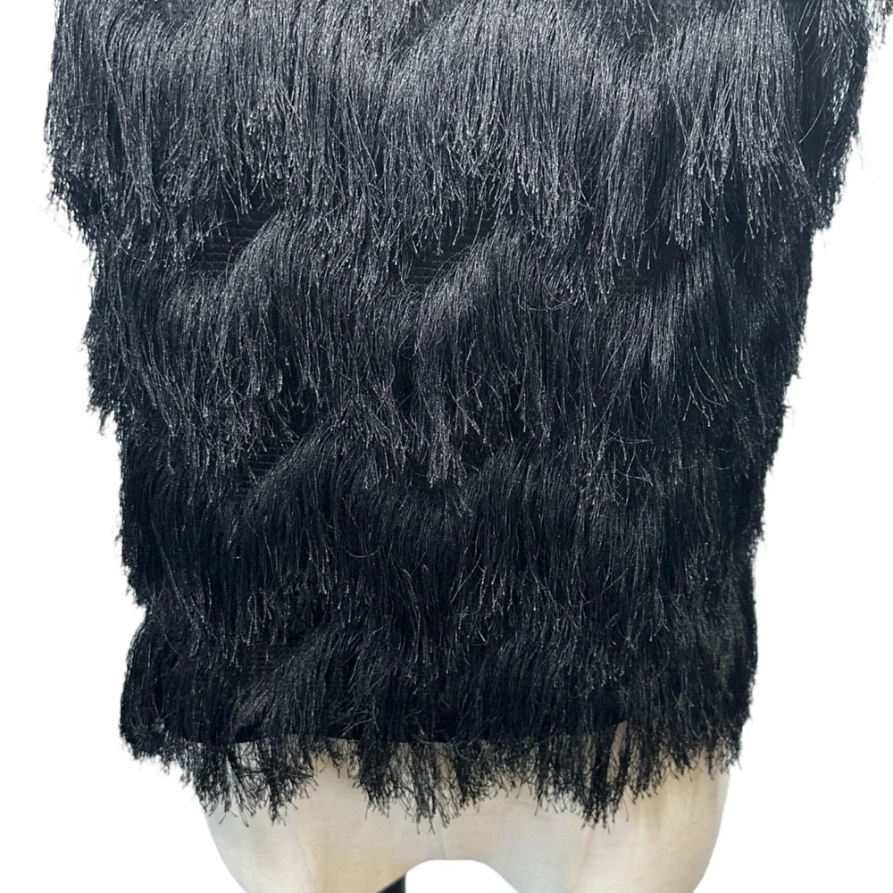 ZARA BASICS Women's Black Fringe Crewneck Pullover Tank‎ Top Cropped Sz S - Picture 4 of 11